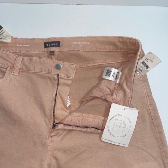 NWT DL1961 Hepburn Wide Leg High Rise Vintage Bellini Pink‎ Raw Hem Jeans Sz 20W - Picture 4 of 8
